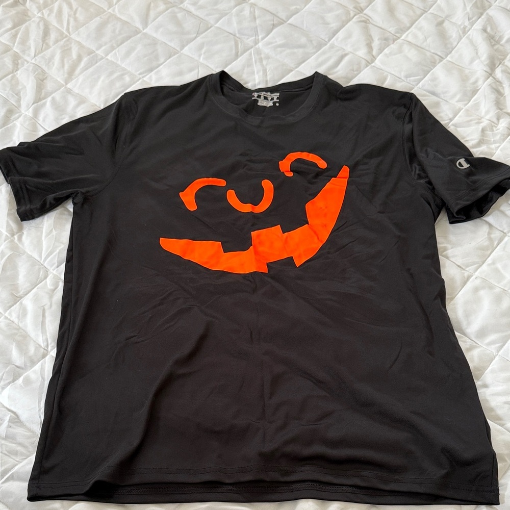 Champion Men's Black Tee with Orange Smile Graphic